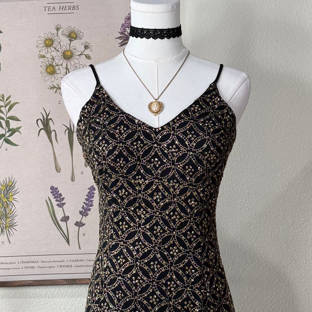 Vtg 90s Y2k Betsey Johnson Luxe Glitter Formal Dress Whimsigoth Romantic Goth S - Picture 2 of 7